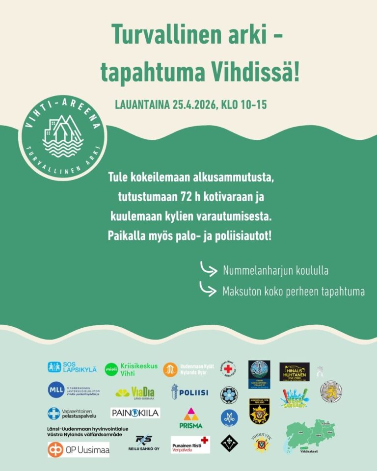 Tervetuloa koko perheen maksuttomaan Vihti-Areena – Turvallinen arki -tapahtumaan